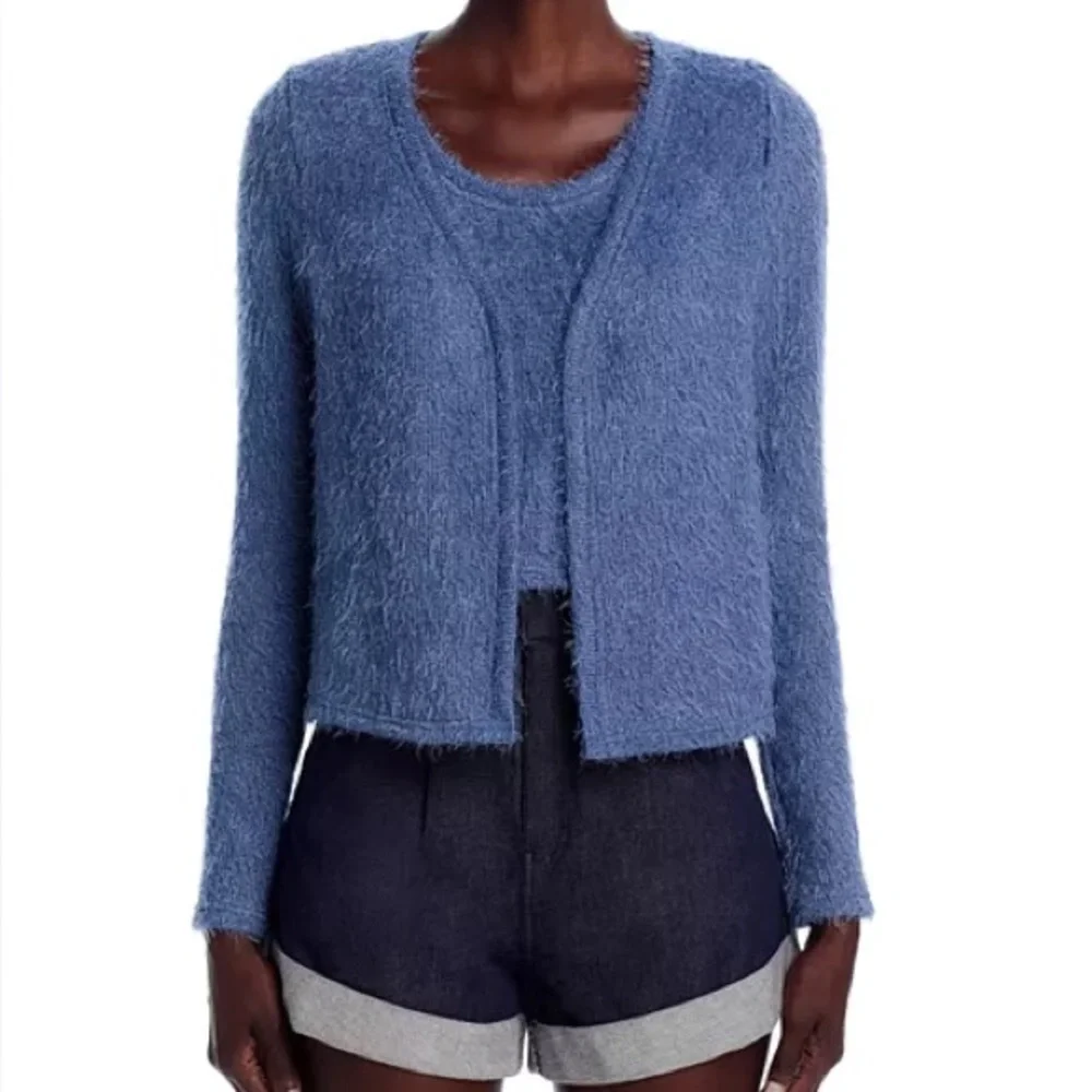 AQUA Eyelash Knit Tank Top and V Neck Cardigan - Picture 3 of 8